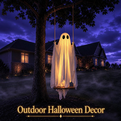 👻Halloween Decorations Outdoor - 5FT Large Hanging Ghost Swing with Remote Control