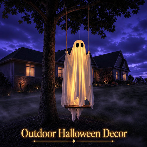 👻Halloween Decorations Outdoor - 5FT Large Hanging Ghost Swing with Remote Control
