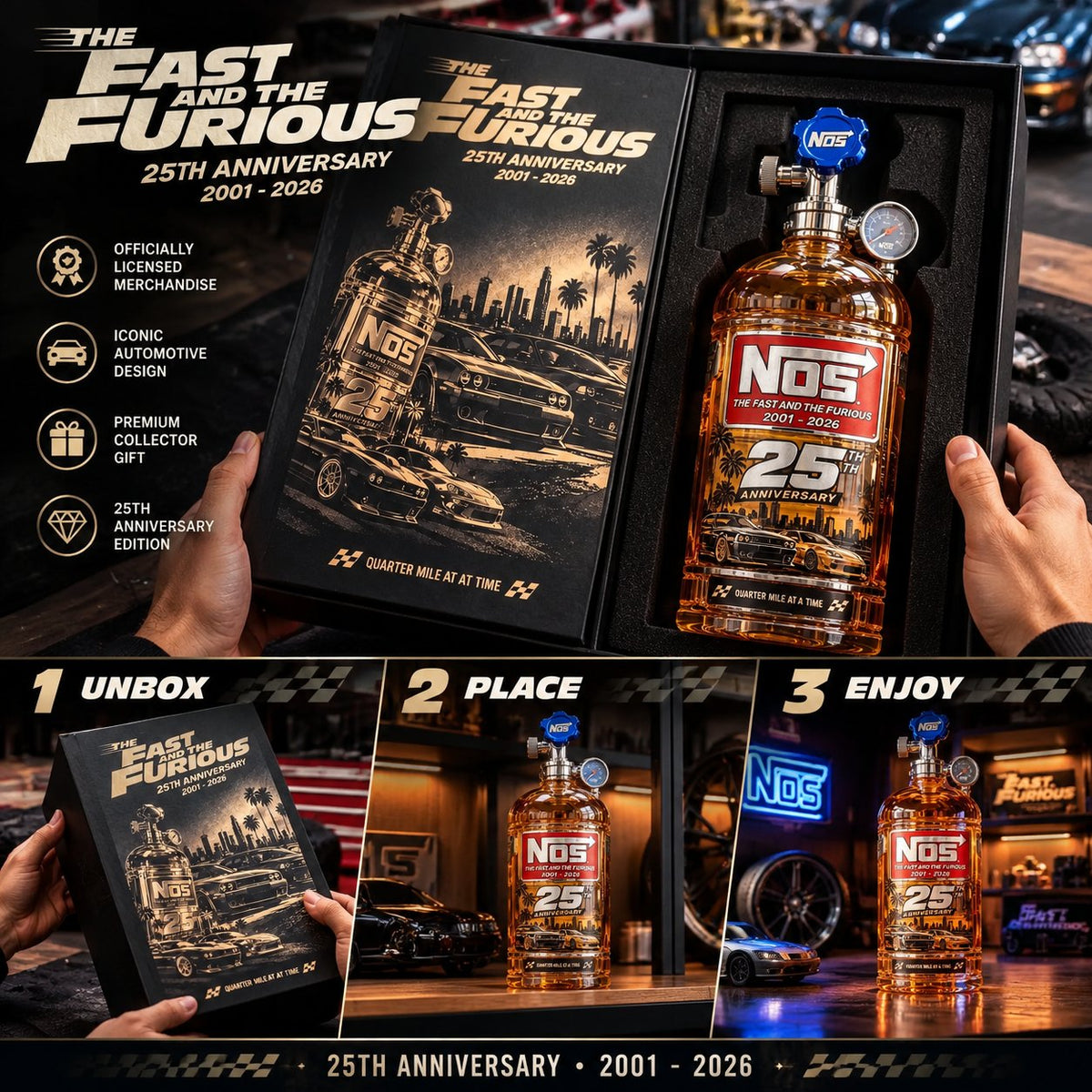 🏎️ 25th Anniversary Car Culture Collector’s Bottle 🏁 Nitrous-Inspired Display