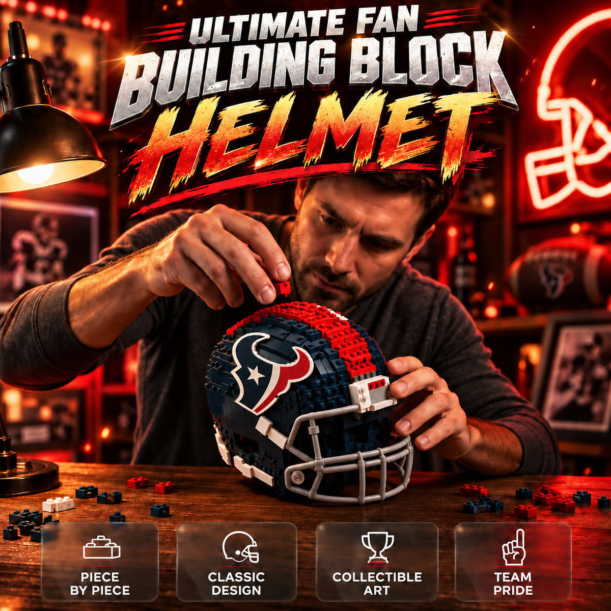 Building Block Football Helmet 🏈– 300+ Piece Collectible Construction Set