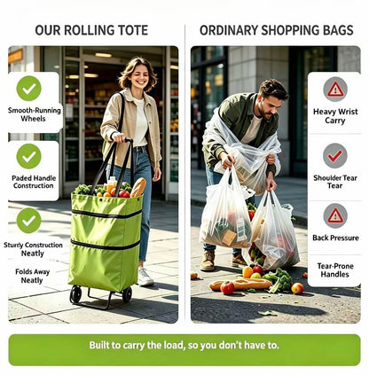 Foldable Grocery Cart Bag - The Rolling Shopping Bag That Saves Your Back