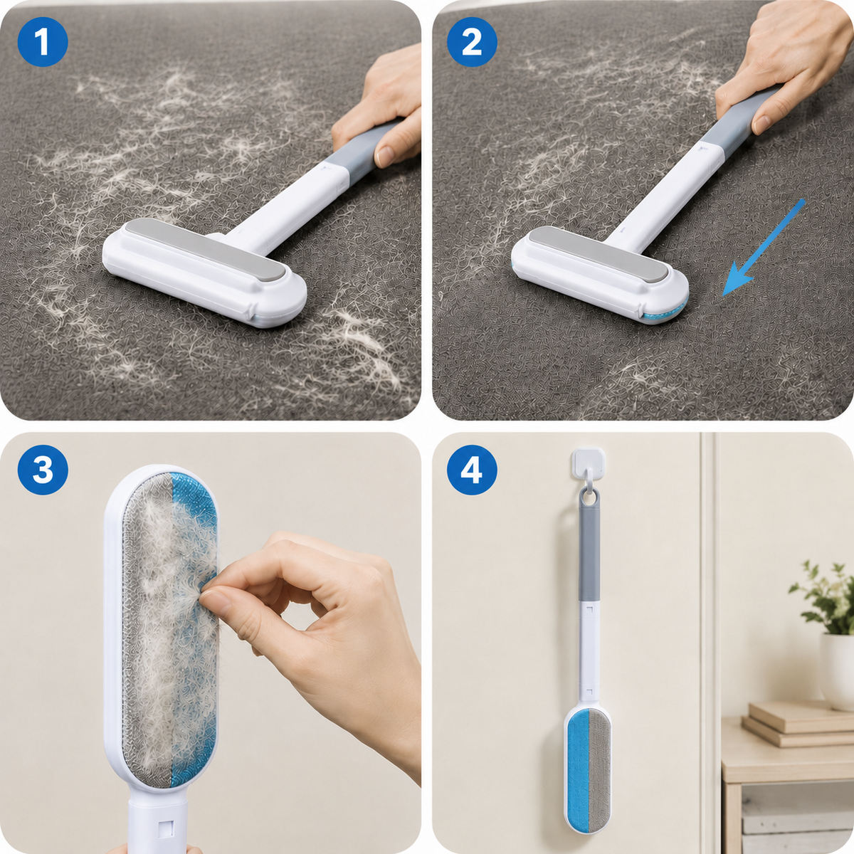 Reusable Pet Hair Remover Brush for Carpets, Couches & Furniture