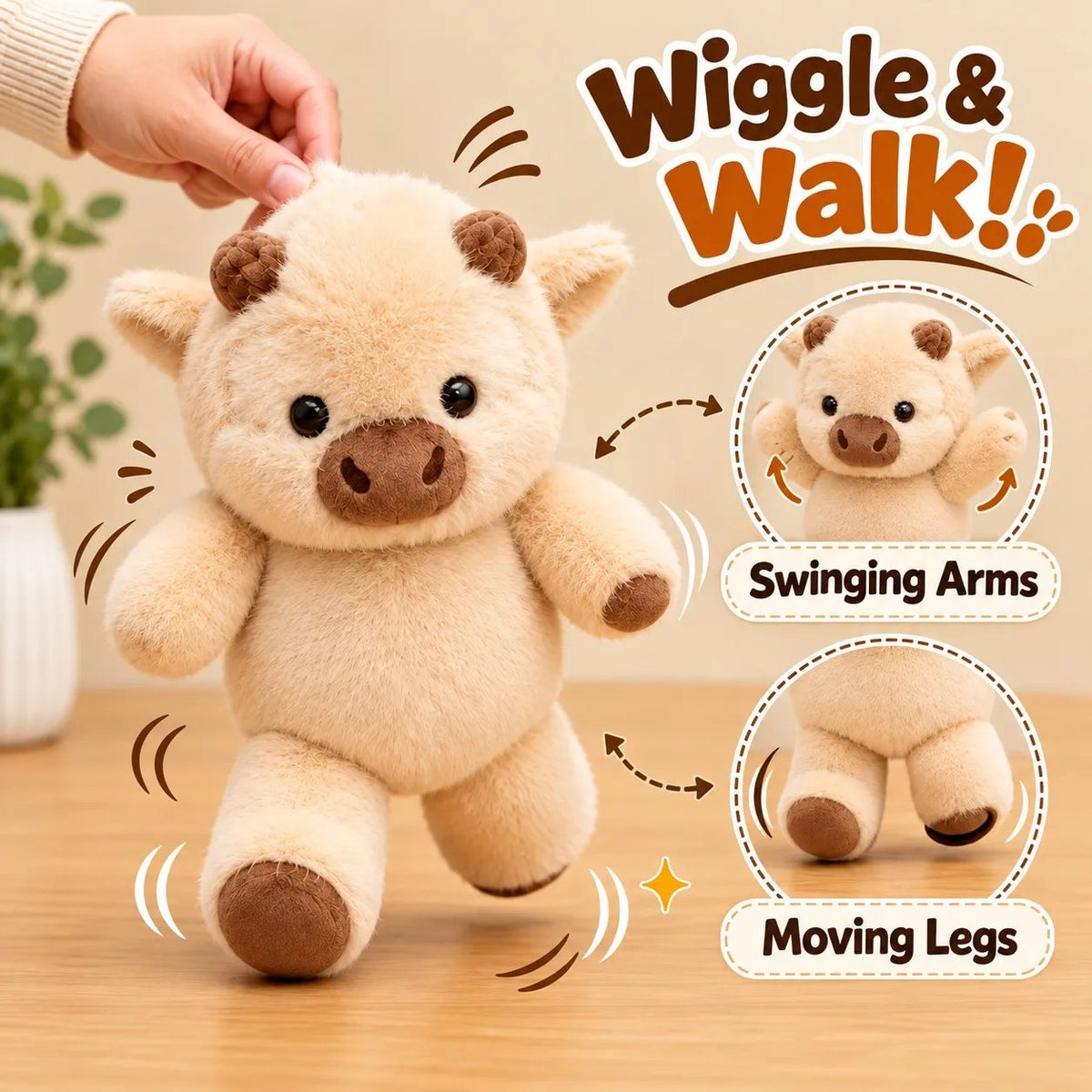 🐮 Animated Walking & Wiggling Christmas Cow Plush Holiday Stuffed Animal Toy 🎄