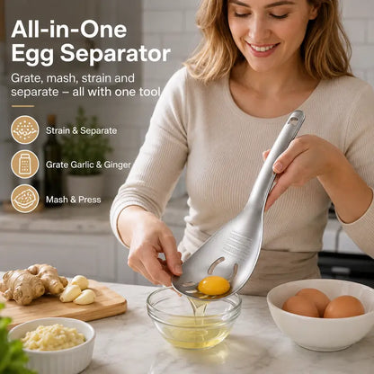 🔥48% OFF 5-in-1 Stainless Steel Kitchen Spoon ✨ Egg Separator, Grater, Masher & Strainer