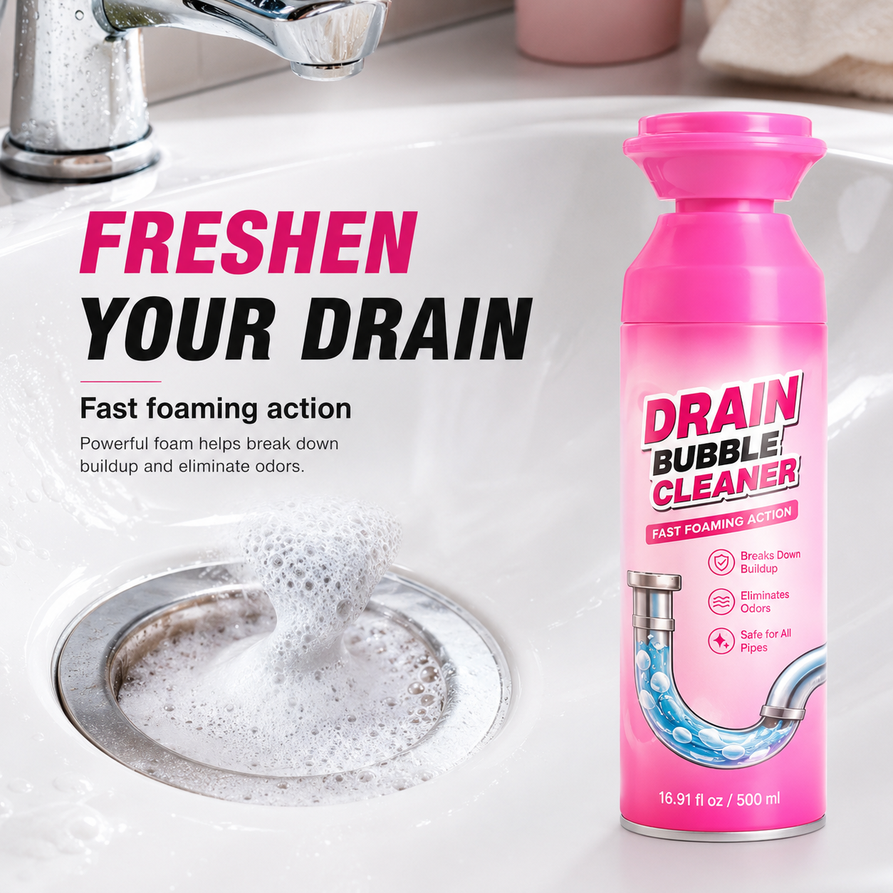 🫧 49% OFF Foaming Drain Bubble Cleaner ✨ Helps Clear Buildup & Freshen Smelly Drains