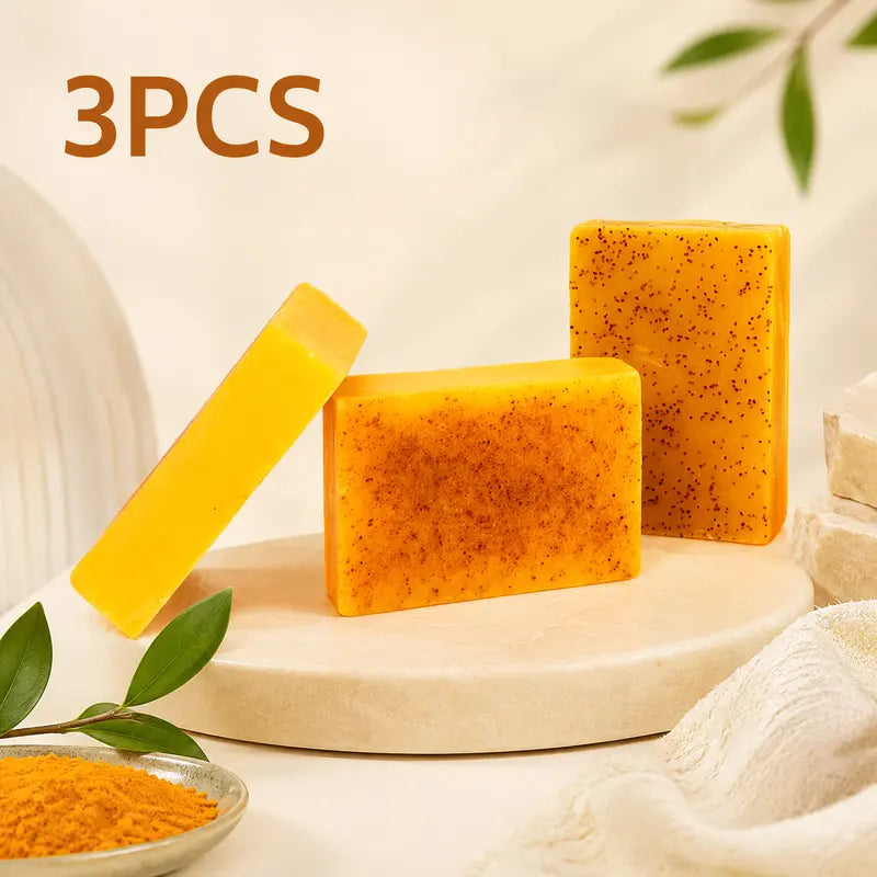 🌿 3PCS Turmeric Cleansing Soap Bars – Gentle Daily Care for Fresh, Soft-Feeling Skin