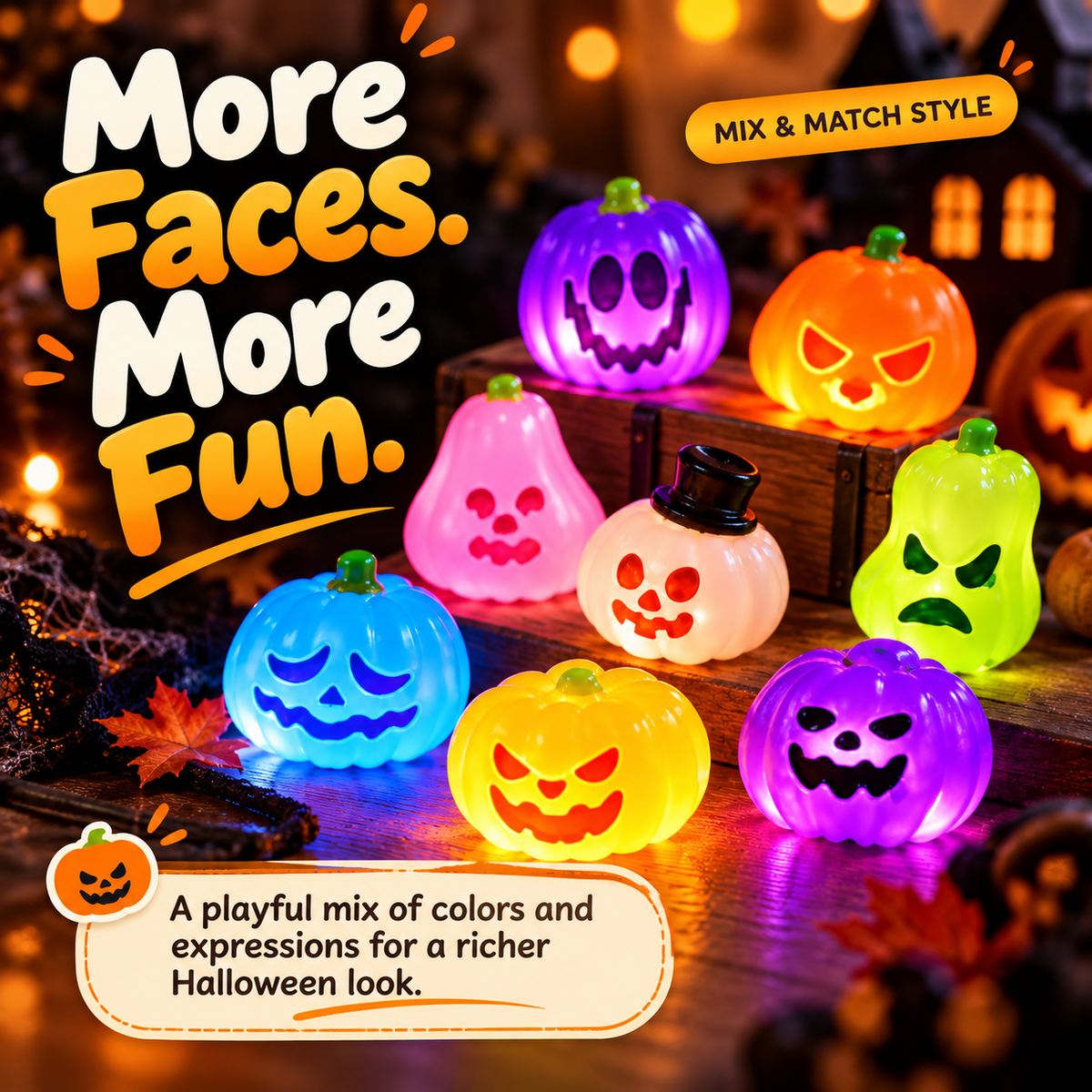 🎃 Colorful Glowing Mini Halloween Jack-O'-Lantern Pumpkin Night Lights Table Decor 🌈