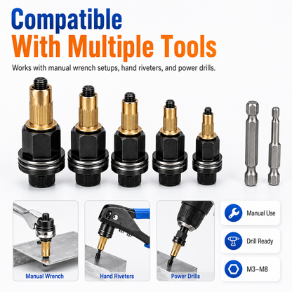 🔩 48% OFF 5-Size Rivet Nut Adapter Kit – M3 to M8 for Drills, Wrenches & DIY Metalwork