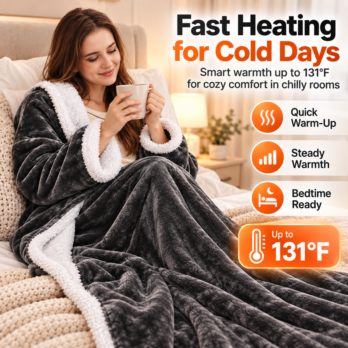 🔥62% OFF Wearable Heated Blanket with Sleeves – 8 Heat Levels & 6 Timer Settings