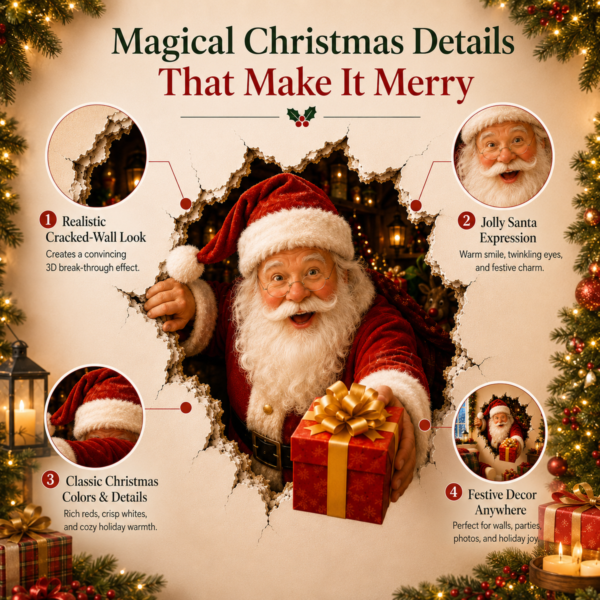 🔥Last Day 50% OFF-19.7'' 🎄 3D Christmas Break-In Wall Decal Peel and Stick Holiday Home Decor 🎅