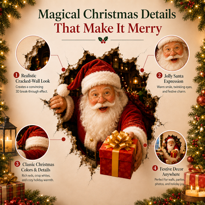 🔥Last Day 50% OFF-19.7'' 🎄 3D Christmas Break-In Wall Decal Peel and Stick Holiday Home Decor 🎅