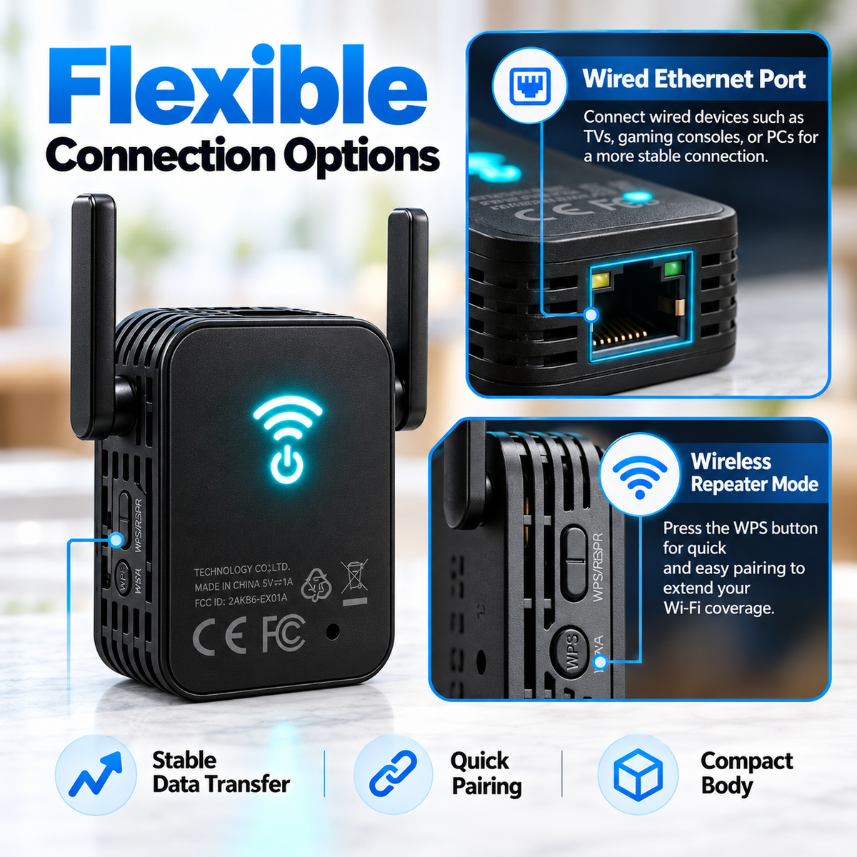 📶 Mini Wi-Fi Extender ⚡ Dual Antenna Signal Booster for Home & Office Dead Zones