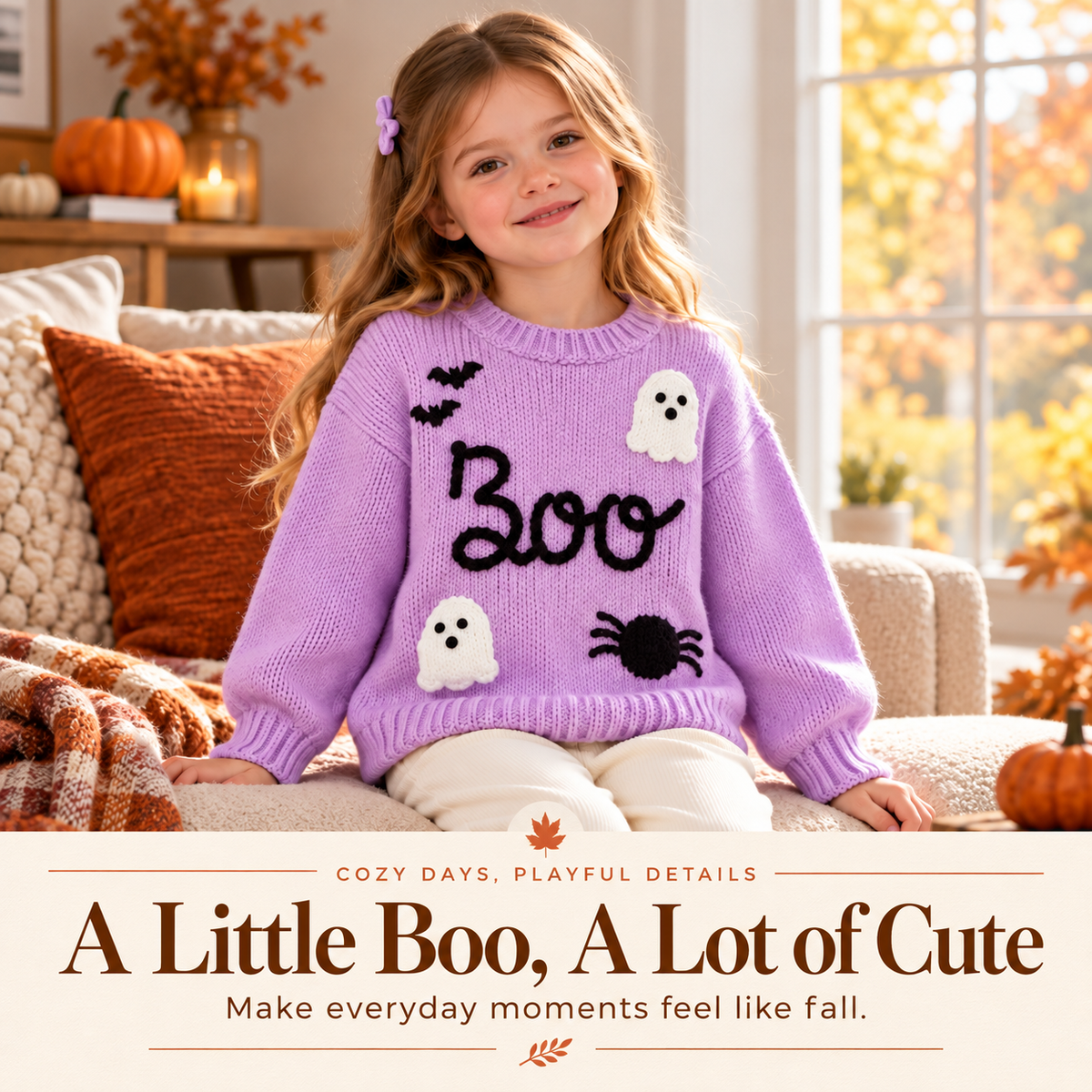 👻Kids Halloween Boo Ghost Knit Sweater – Cute Fall Pullover 🎃