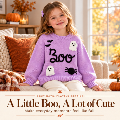 👻Kids Halloween Boo Ghost Knit Sweater – Cute Fall Pullover 🎃