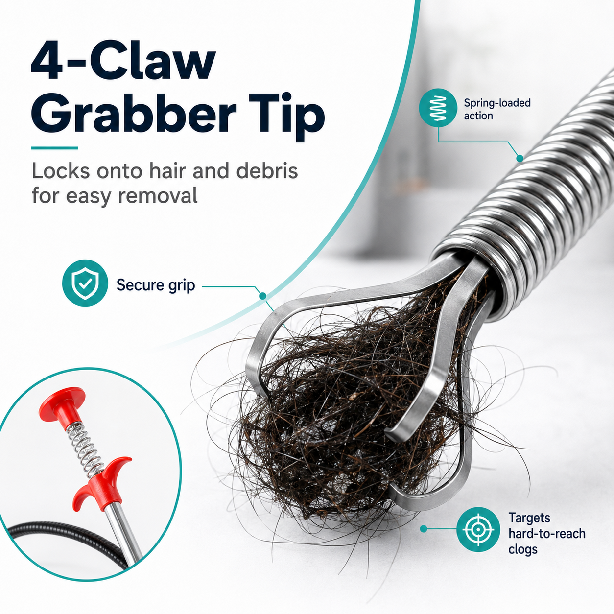 🚿 50% OFF Flexible 4-Claw Drain Grabber ⚡ Reach Deep Into Curved Pipes