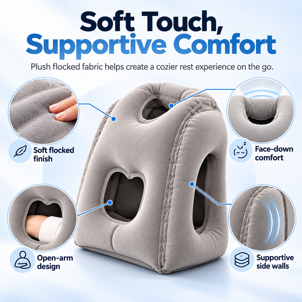 ✈️ Inflatable Face-Down Travel Pillow – Ergonomic Sleep Support for Flights, Trains & Office Naps