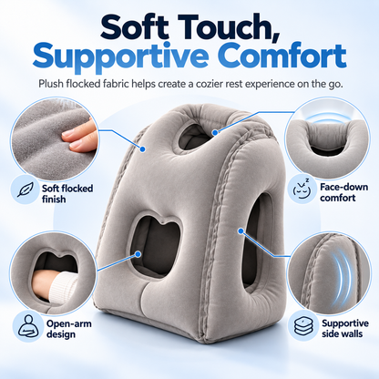 ✈️ Inflatable Face-Down Travel Pillow – Ergonomic Sleep Support for Flights, Trains & Office Naps