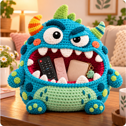 🔥 Last Day 49% OFF-👾 Hungry Monster DIY Crochet Storage Basket Kit for Couch & Desk Clutter 🧶