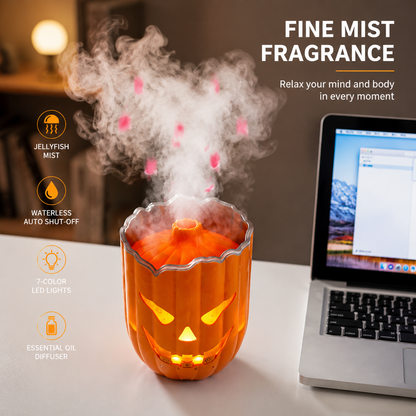 🎃 50% OFF Halloween Pumpkin Flame Diffuser – Colorful Night Light & Cool Mist Humidifier