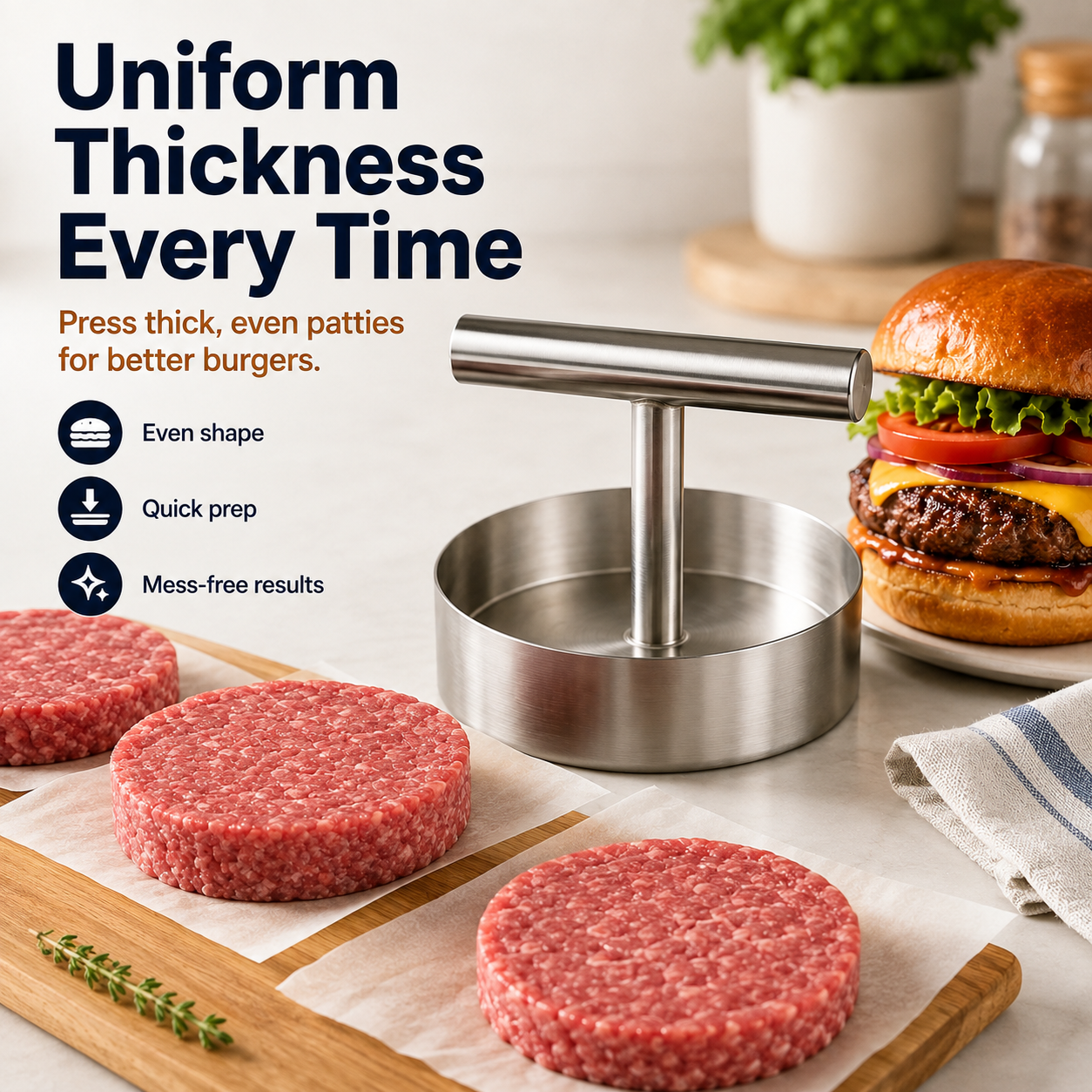 🍔 50% OFF Stainless Steel Burger Patty Press – Perfect Patties in Seconds 🔥