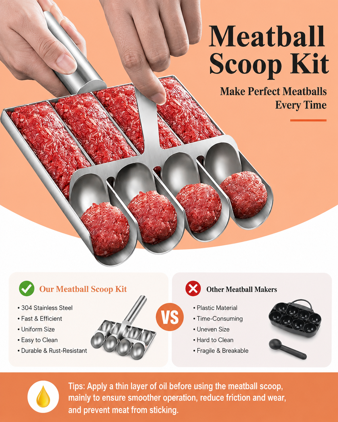 🍖 Stainless Steel Meatball Maker – Perfectly Shaped Meatballs in Seconds