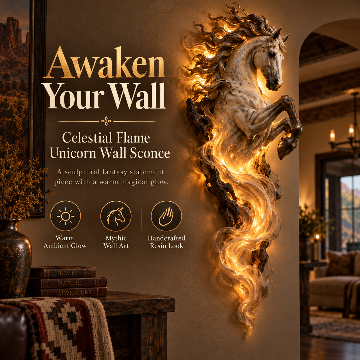 🔥Last Day 56% OFF -🦄 Celestial Flame Unicorn Wall Sconce – A Magical Guardian Awakens on Your Wall