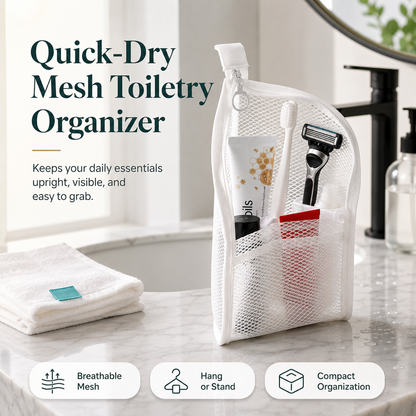 🧼 48% OFF Quick-Dry Mesh Bathroom Organizer – Self-Standing Toiletry Storage Bag