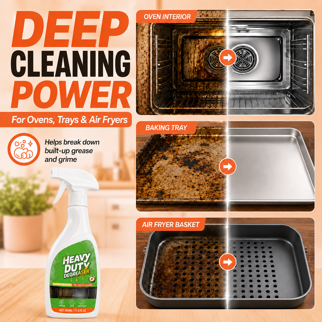 🔥 50% OFF Heavy Duty Kitchen Degreaser 🍑 Powerful Grease Cleaning with Fresh Peach Scent