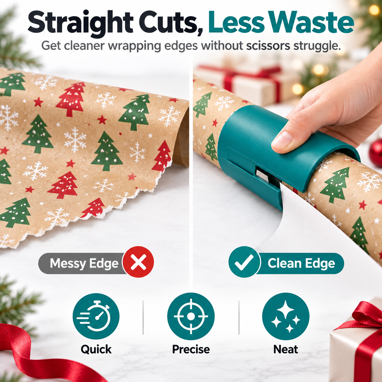 🎄 FINAL HOLIDAY SALE — 50% OFF 3PCS Smart Wrapping Paper Cutter for Faster, Straighter Gift Wrap 🎁