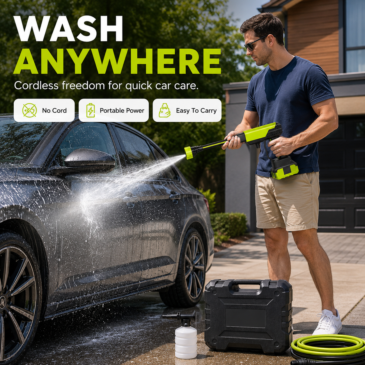 💦48% OFF Cordless Pressure Washer Kit – 6-in-1 Nozzle, 4000mAh Battery & Foam Bottle