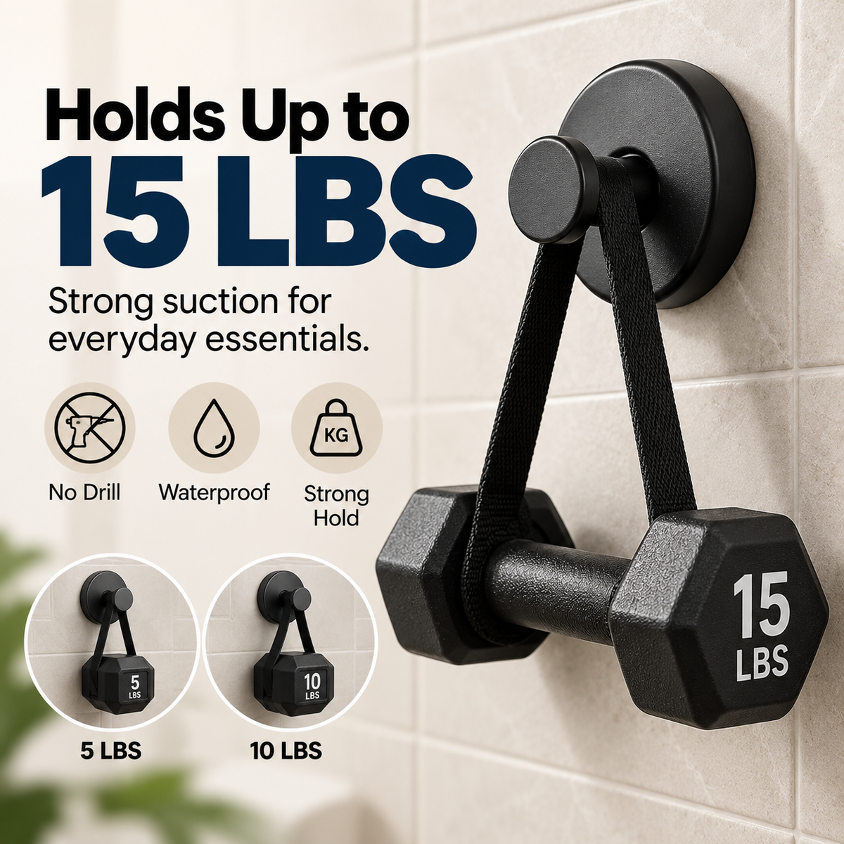 🔩 Heavy-Duty Matte Black Stainless Steel Vacuum Suction Hooks (15 LBS No-Drill) 🚿