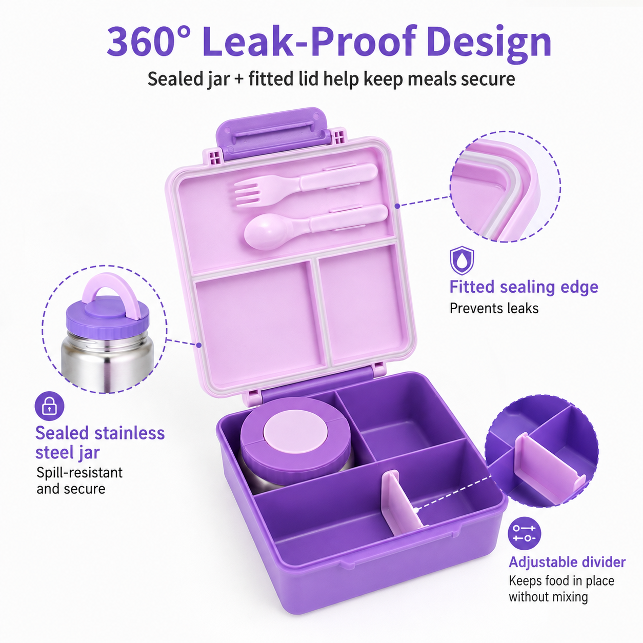 🎒48% OFF Kids Bento Lunch Box with Food Jar, Spoon & Fork – School Ready