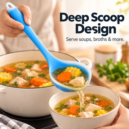 🥣 Heat-Resistant Flexible Silicone Kitchen Soup Ladle with Non-Stick Scraping Edge 🍳
