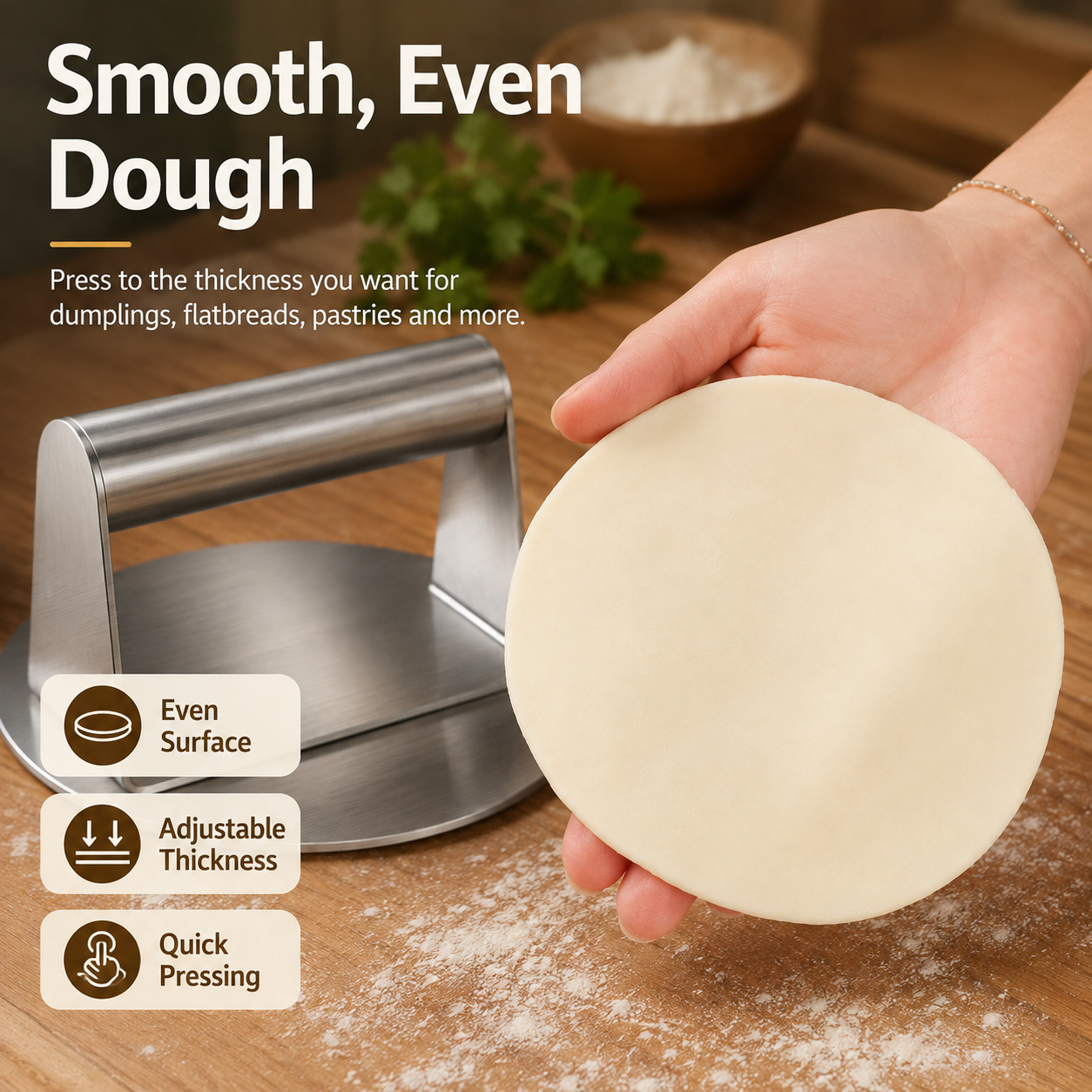 🔥 50% OFF Stainless Steel Dough Press for Dumplings, Pastry & Burger Patties