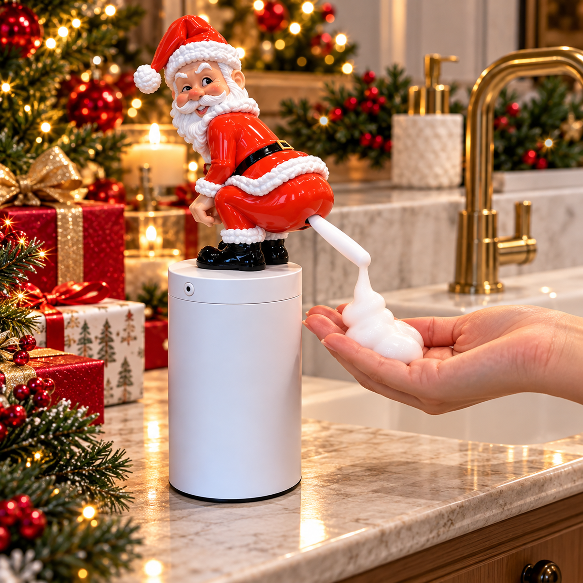 🎅💨 Funny Santa Tooting Soap Dispenser – Touchless Foaming Soap & Hilarious Christmas Gift! 🎄