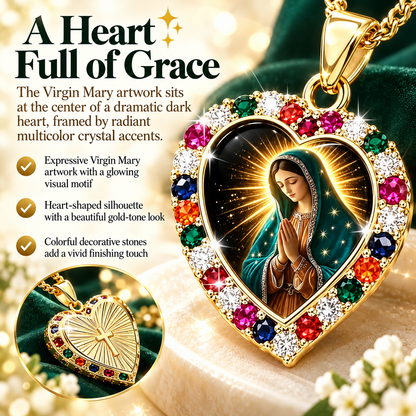 Virgin Mary Birthstone-Inlaid Daily Prayer Pendant Necklace