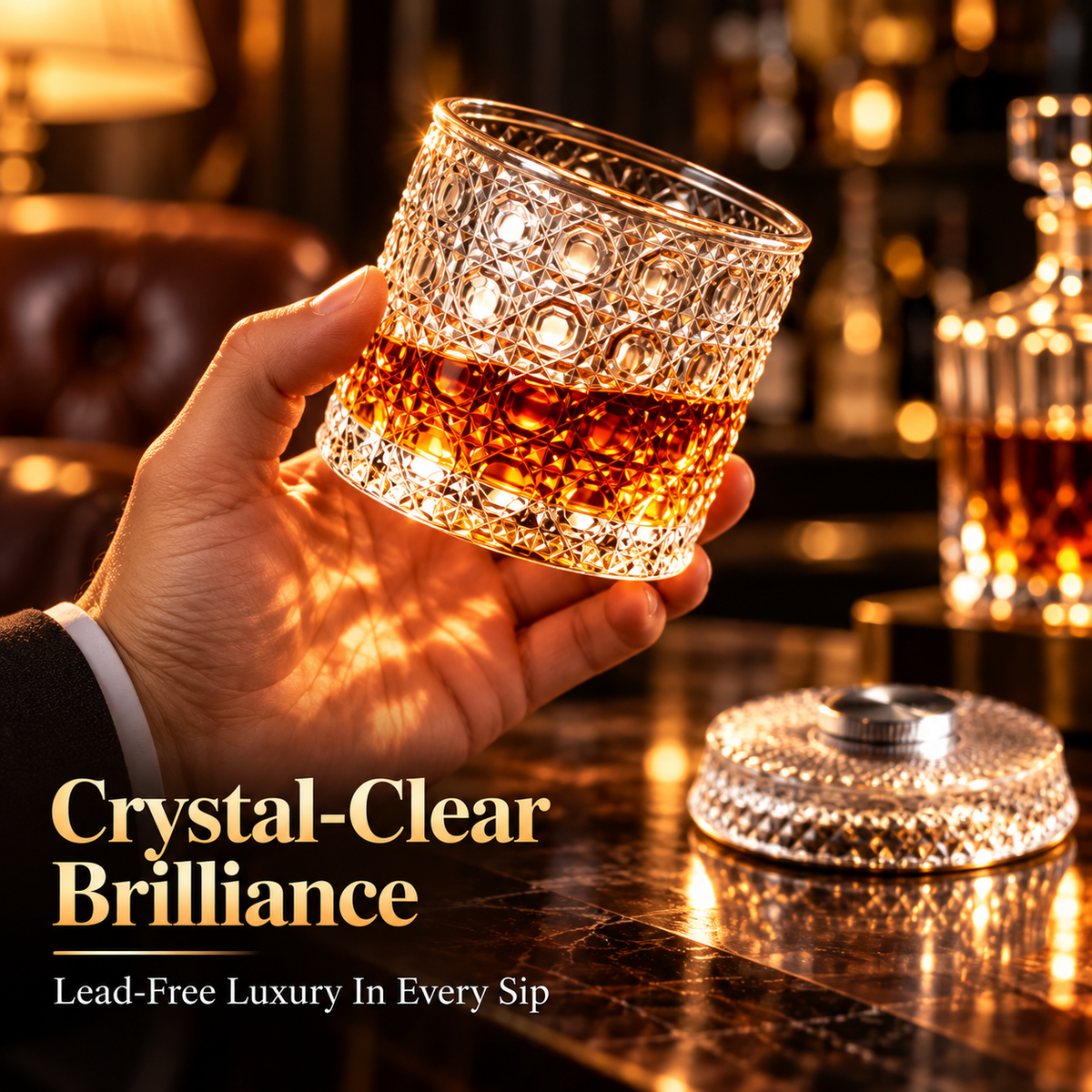 🥃 360° Spinning Crystal Whiskey Glass Gift Set with Large Ice Ball Molds (4-Piece) ✨