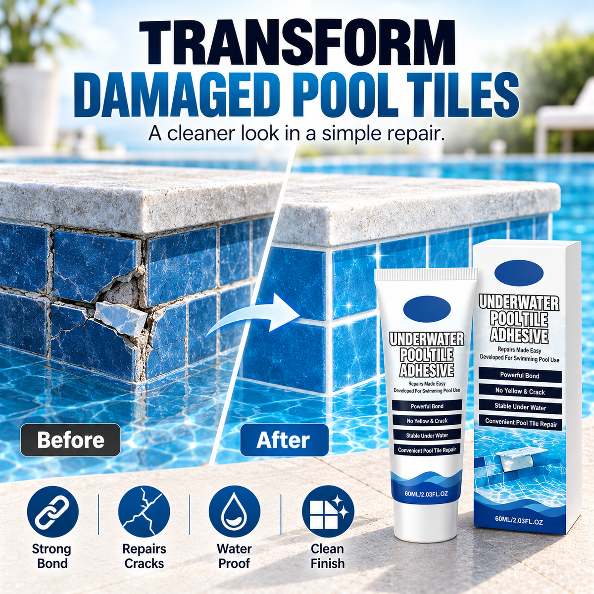 💧 Waterproof Underwater Swimming Pool Tile Repair Adhesive Glue 🏊‍♂️
