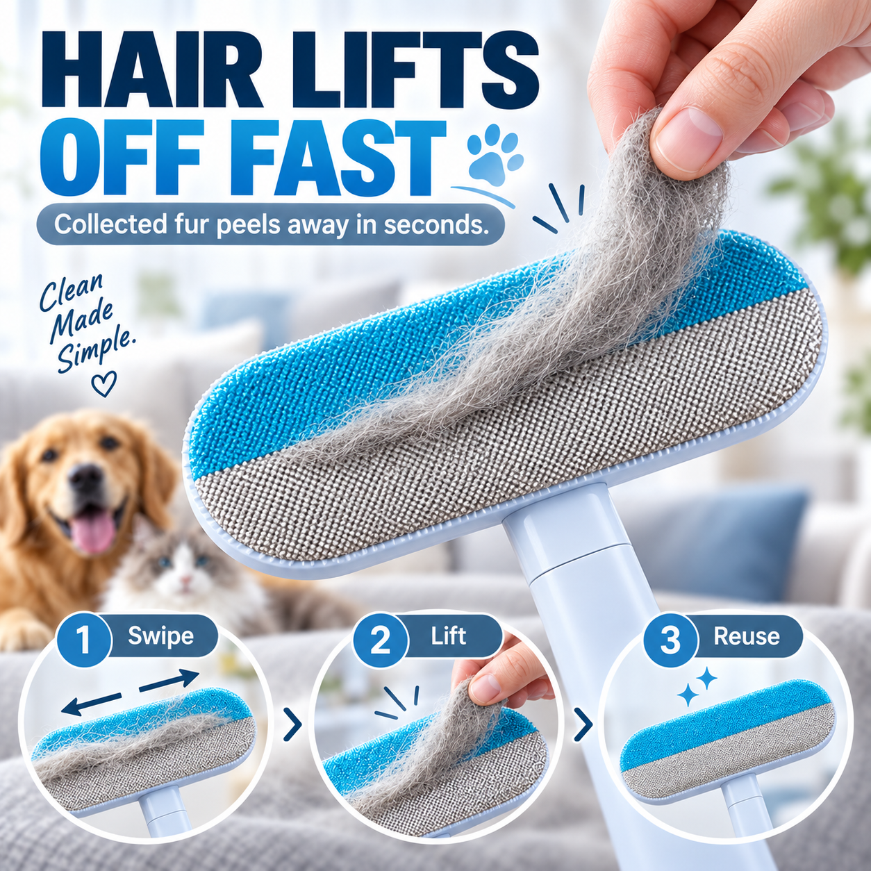 🐾 LIMITED-TIME 49% OFF Pet Hair Remover Brush – Long Handle & 2-in-1 Cleaning