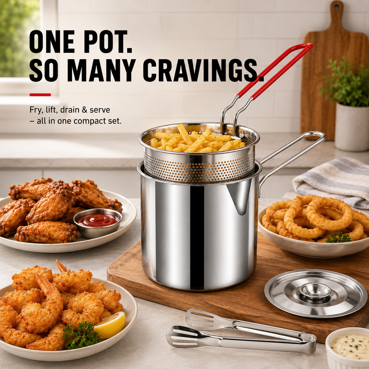 🔥 50% OFF Fry, Lift & Drain Stainless Steel Fryer Set 🍤