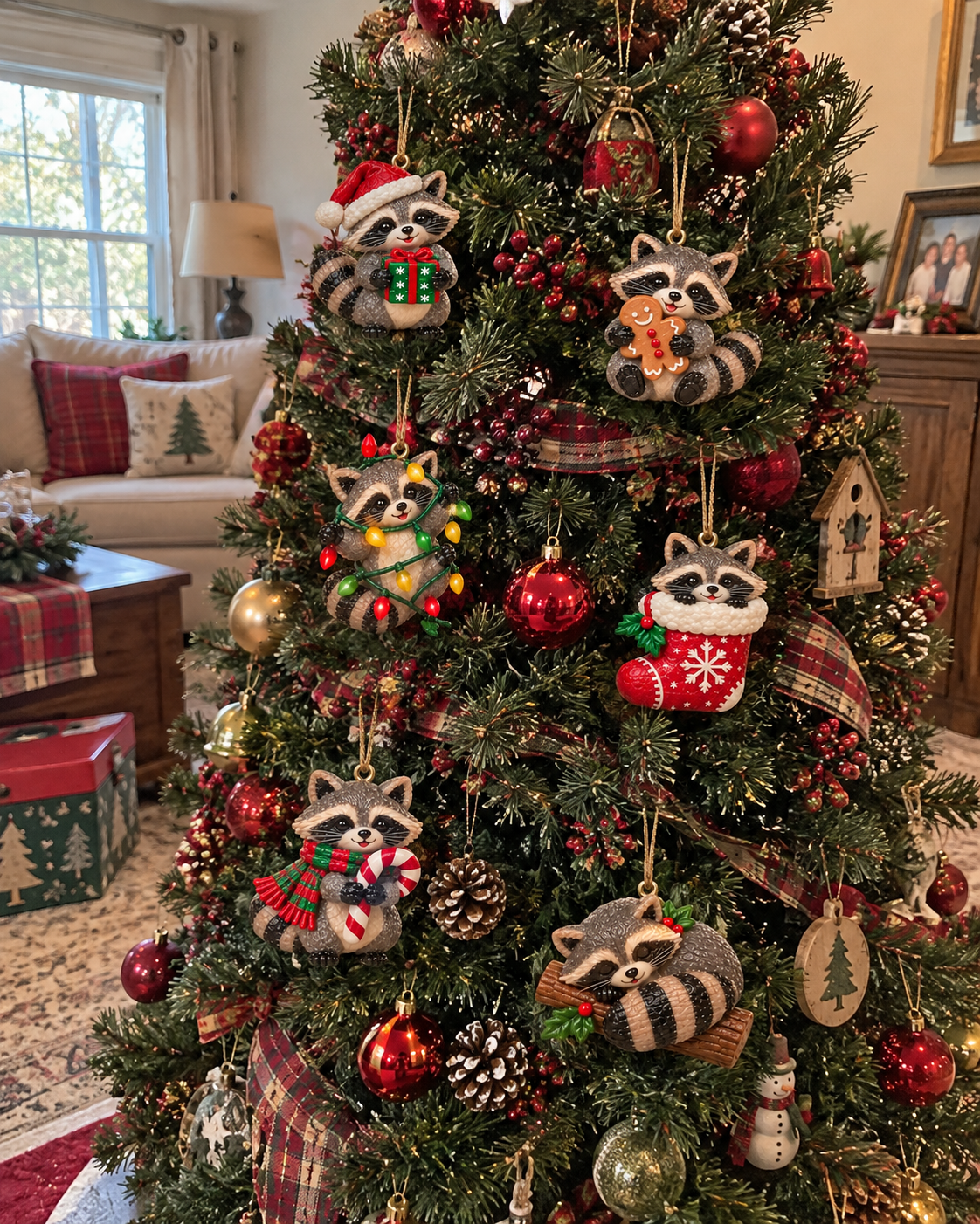 🦝Adorable Christmas Raccoon Ornaments