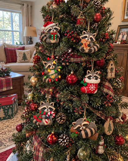 🦝Adorable Christmas Raccoon Ornaments