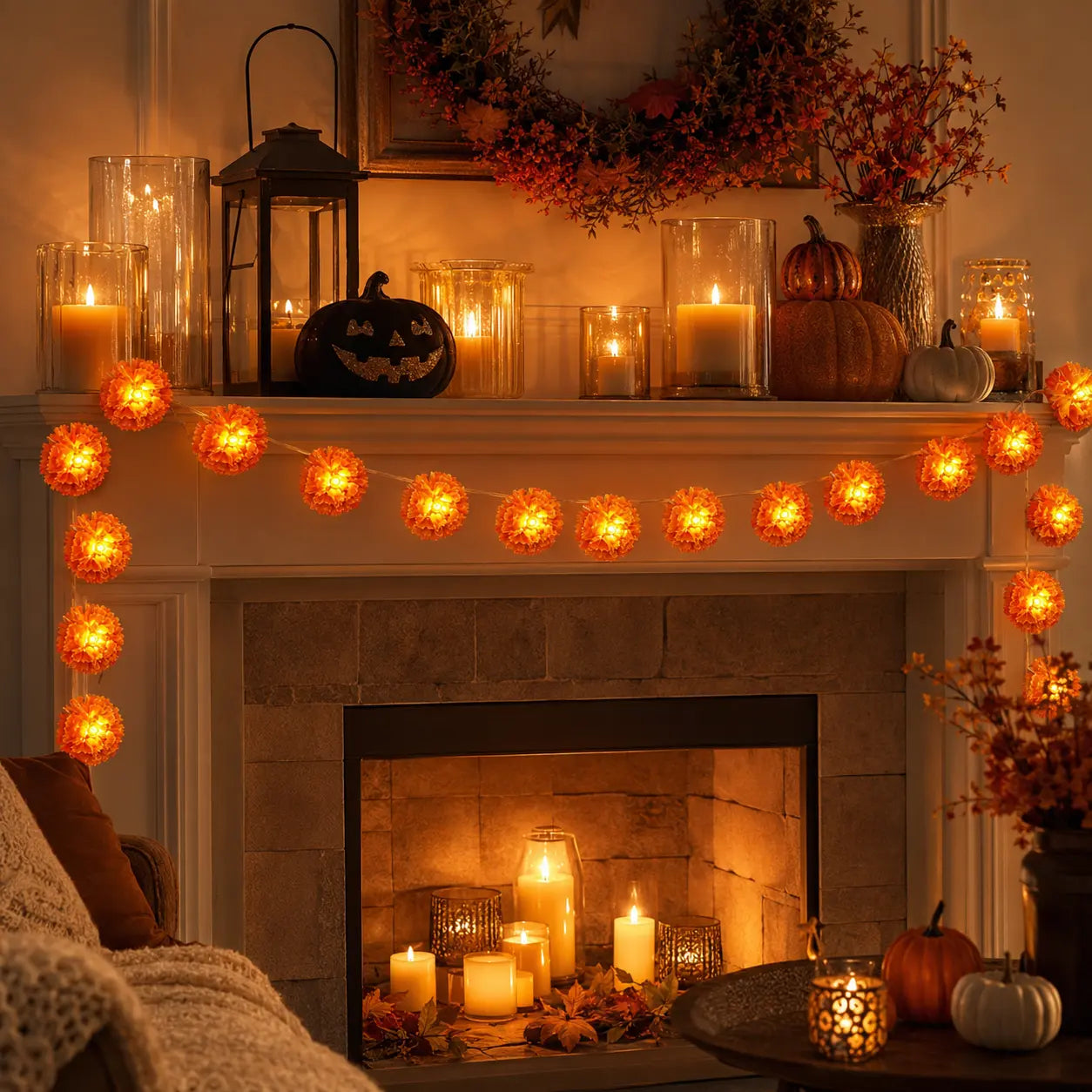 🎃 40% OFF Today 🌼 Orange Marigold LED String Lights – Light Up Your Halloween with a Warm Floral Glow ✨