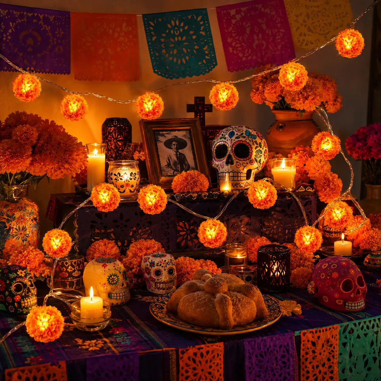 🎃 40% OFF Today 🌼 Orange Marigold LED String Lights – Light Up Your Halloween with a Warm Floral Glow ✨