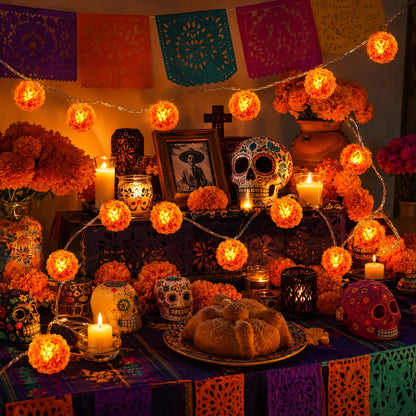 🎃 40% OFF Today 🌼 Orange Marigold LED String Lights – Light Up Your Halloween with a Warm Floral Glow ✨