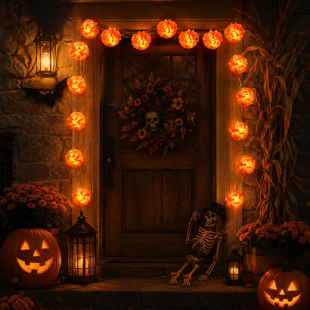 🎃 40% OFF Today 🌼 Orange Marigold LED String Lights – Light Up Your Halloween with a Warm Floral Glow ✨