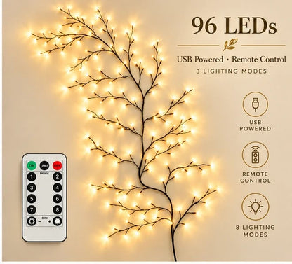🎄 Flexible Christmas Vine Branch Wall Lights with 8 Modes & Remote Control ✨