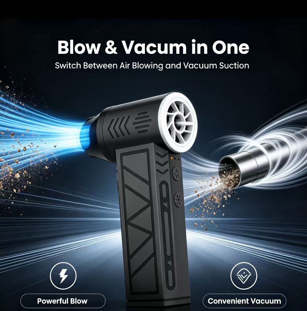 2-in-1 Cordless Air Duster & Vacuum - 130,000 RPM Rechargeable Turbo Blower