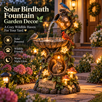 🐿️ Solar Birdbath Fountain Garden Decor – A Cozy Wildlife Haven for Your Yard