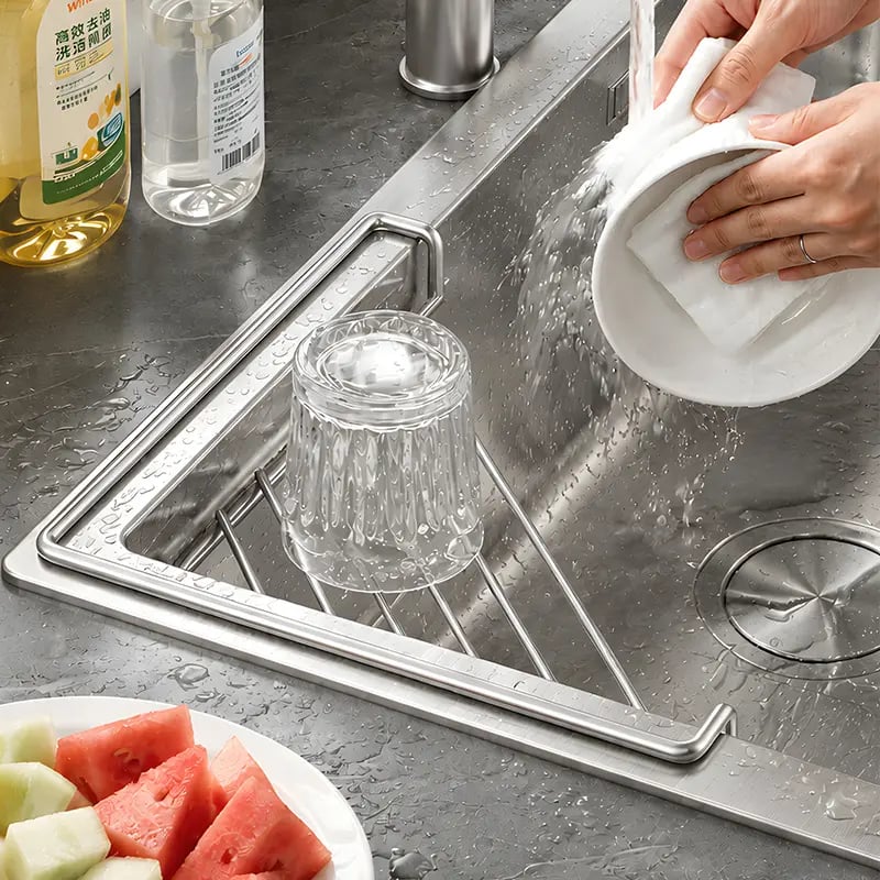 ✨ 50% OFF — Triangular Sink Draining Rack That Turns Corners Into Storage
